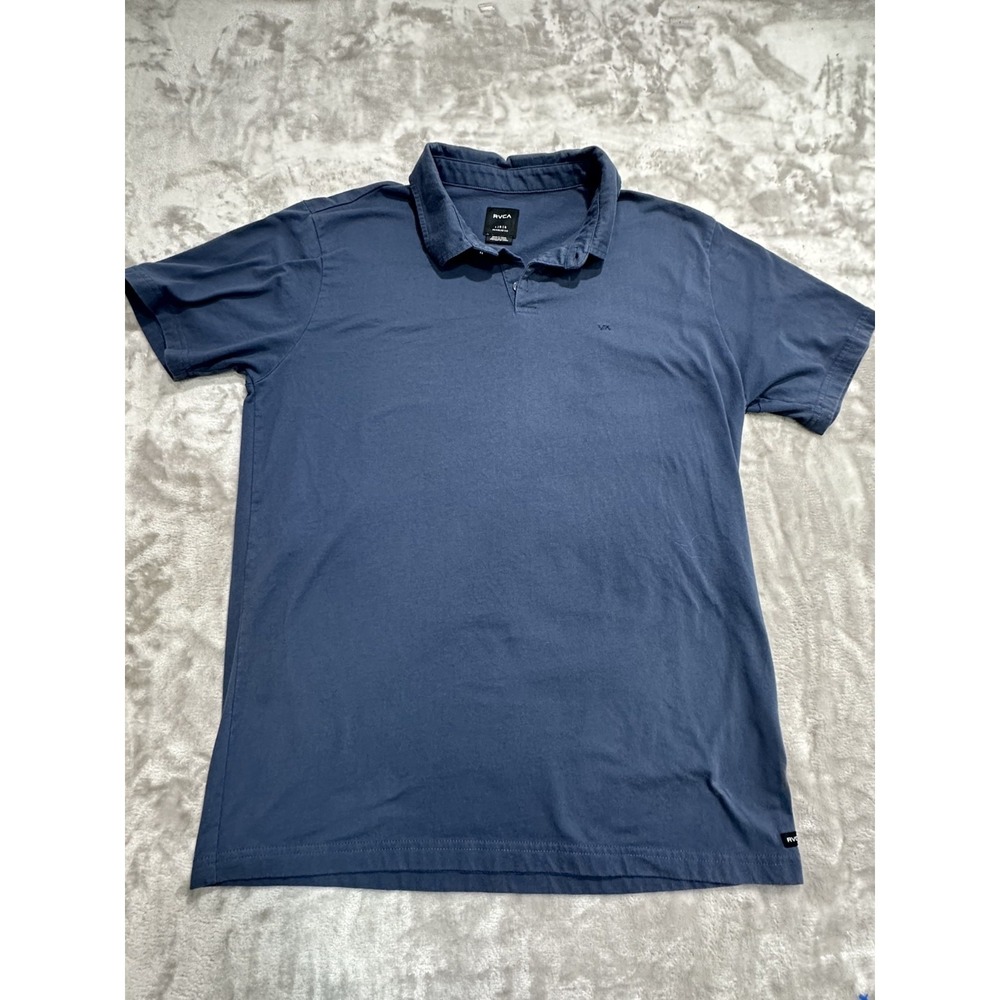 RVCA Polo Shirt Men's Size Large Blue Short Sleeve Athletic Fit Collared